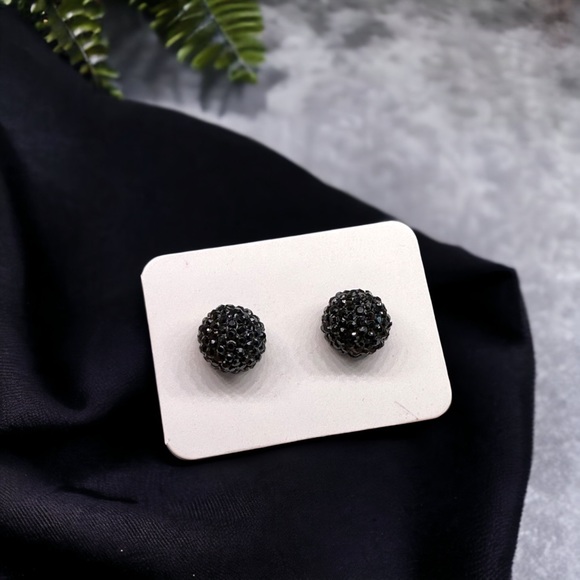 GLITZ SPHERE POST EARRINGS *BRAND-NEW* minimalist bling black ebony - Picture 2 of 6